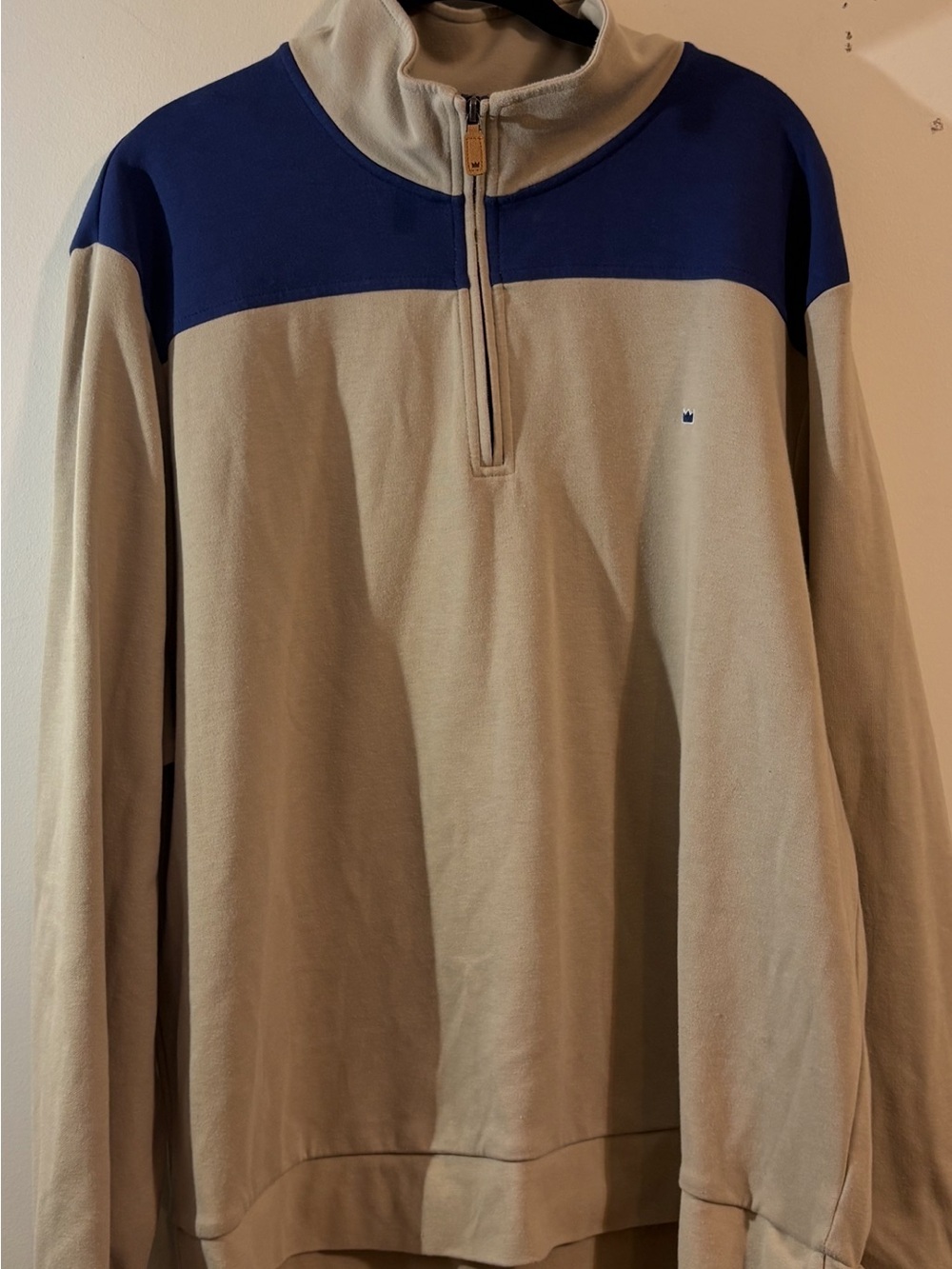 Crown & Ivy tan blue colorblock quarter-zip pullover sweater men’s XX Large